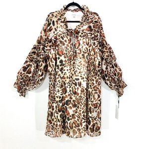 Calvin Klein Animal Print Chiffon Sz 22W Cape Like Long Ruffle Sleeves Tie Neck